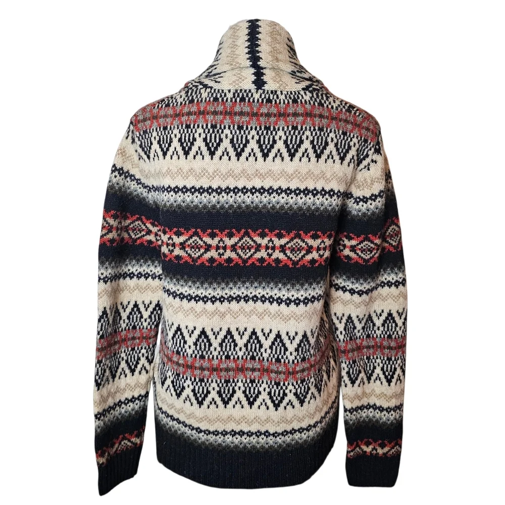 Y2K 100% Wool Cardigan Sweater - Women's Size M - Vintage Aztec Fair Isle Nordic